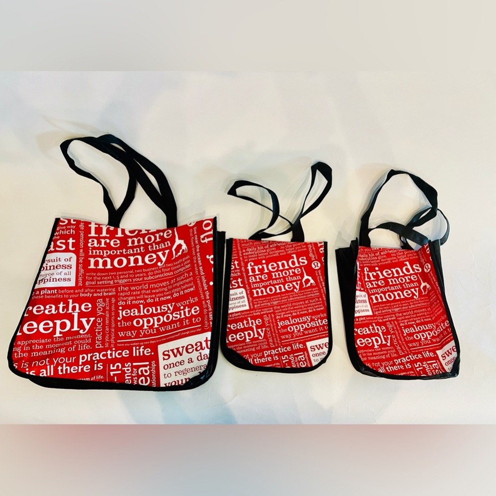 Lululemon Red Lot of 3 Reusable Shopping Gym Tote Lunch Bag Medium & Small